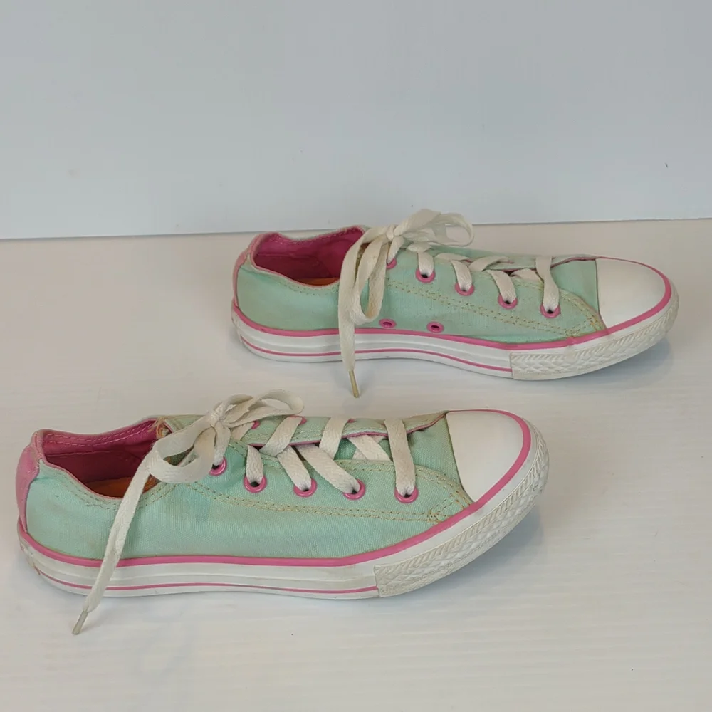 Converse Youth All Star Low Double Tongue Laces Sneakers Skate Shoes Pink & Mint